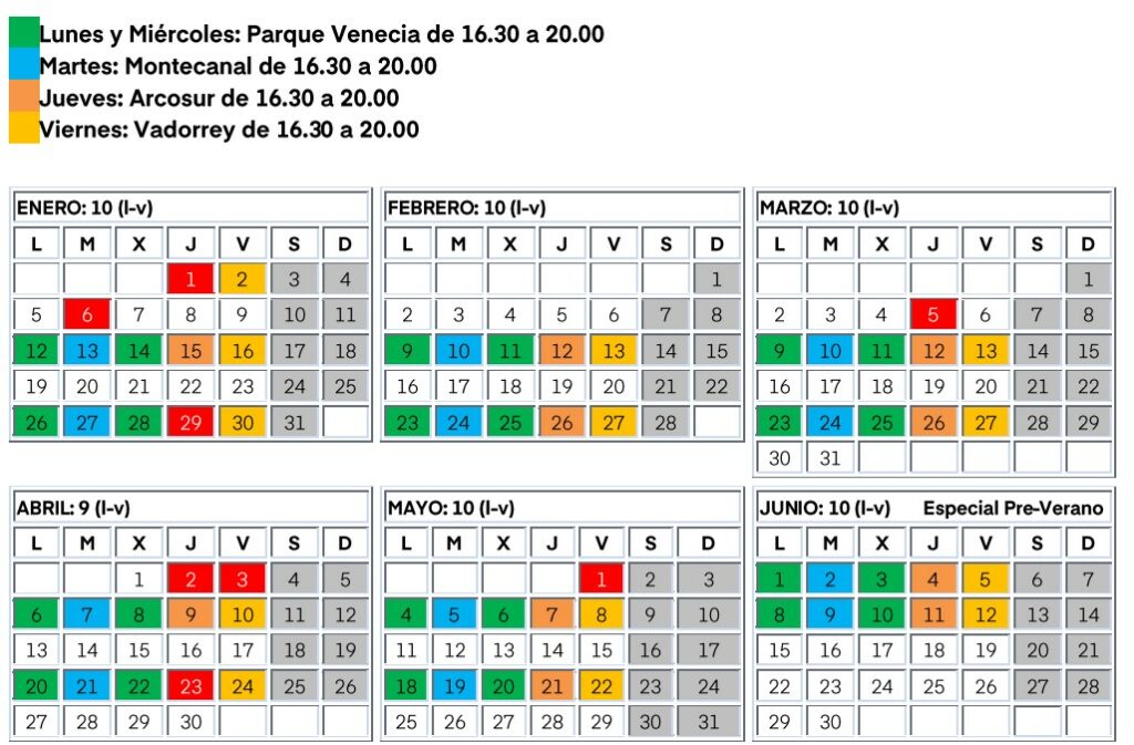 Calendario del primer semestre del 2026