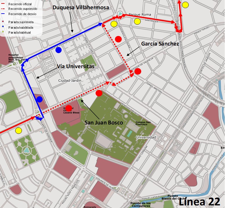 Mapa con los recorridos alternativos 