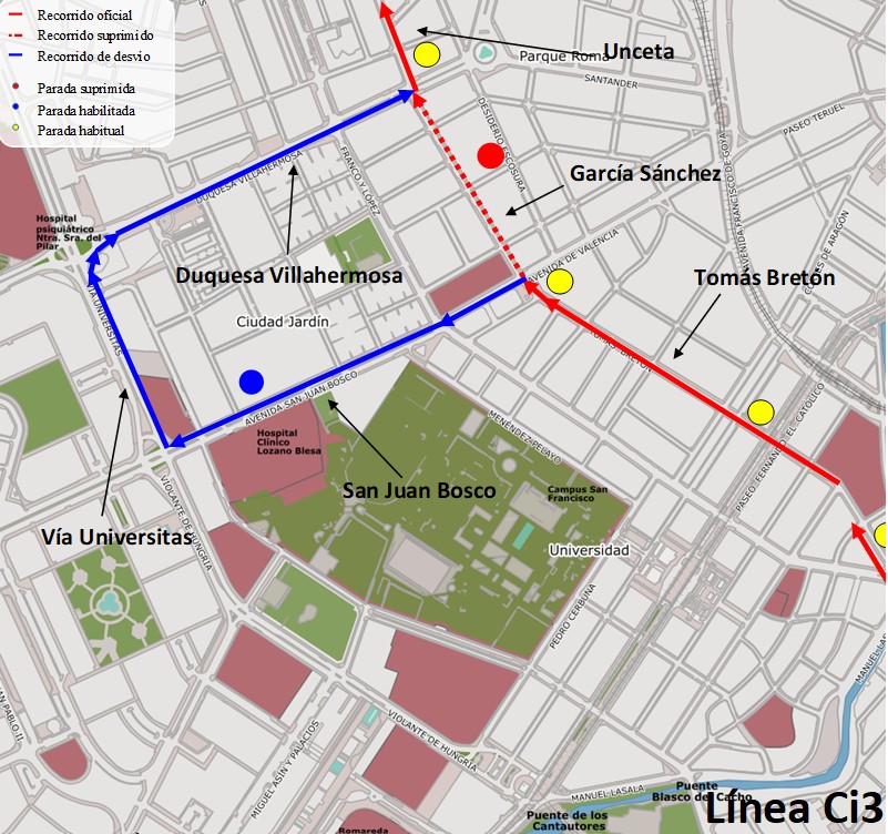 Mapa con los recorridos alternativos 