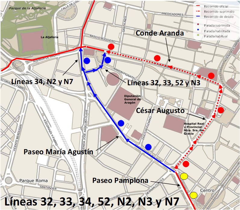 Mapa con el desvío que harán las líneas afectadas sentido salida de la ciudad