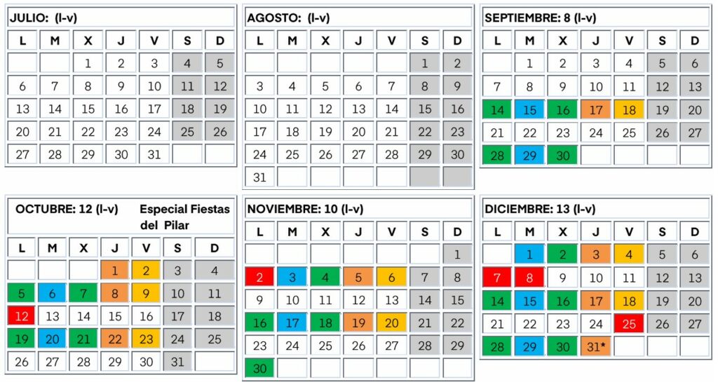 Calendario del segundo semestre del 2026
