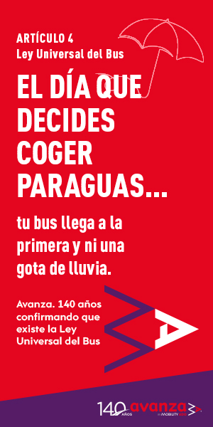 Imagen campaña Ley Universal, artículo 4. El día que decides coger paraguas... tu bus llega a la primera y ni una gota de lluvia.