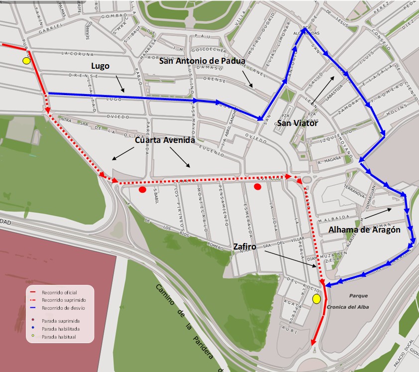 Mapa con el recorrido alternativo de la línea C4