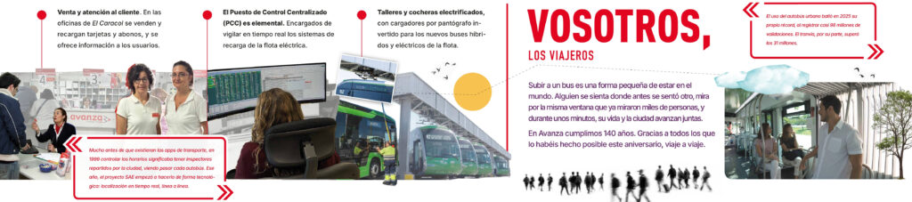 El equipo que lo hace posible: Venta y atención al cliente, el puesto de control centralizado, taller y cocheras y por supuesto, vosotros, los viajeros.